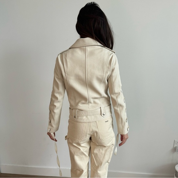 Rare Each x Other white genuine leather moto jacket lace ribbons small S $1885 - Picture 3 of 11